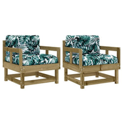 vidaXL Middle Sofas Patio Wooden Sectional Sofa with Cushionss Solid Wood Pine - brown, chair