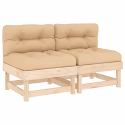 vidaXL Middle Sofas Patio Wooden Sectional Sofa with Cushionss Solid Wood Pine - natural pine, 2x middle