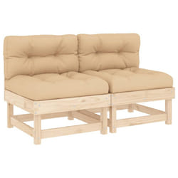 vidaXL Middle Sofas Patio Wooden Sectional Sofa with Cushionss Solid Wood Pine - natural pine, 2x middle
