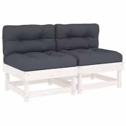 vidaXL Middle Sofas Patio Wooden Sectional Sofa with Cushionss Solid Wood Pine - white pine, 2x middle