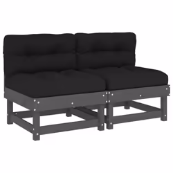 vidaXL Middle Sofas Patio Wooden Sectional Sofa with Cushionss Solid Wood Pine - grey pine, 2x middle