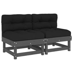 vidaXL Middle Sofas Patio Wooden Sectional Sofa with Cushionss Solid Wood Pine - grey pine, 2x middle