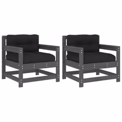 vidaXL Garden Chairs Lounge Chairs with Cushions 2 pcs Grey Solid Wood Pine