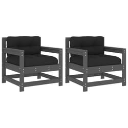 vidaXL Garden Chairs Lounge Chairs with Cushions 2 pcs Grey Solid Wood Pine