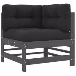 vidaXL Middle Sofas Patio Wooden Sectional Sofa with Cushions Solid Wood Pine - grey pine, corner sofa