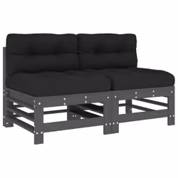 vidaXL Middle Sofas Patio Wooden Sectional Sofa with Cushions Solid Wood Pine - grey pine, 2x middle