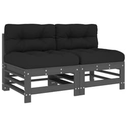 vidaXL Middle Sofas Patio Wooden Sectional Sofa with Cushions Solid Wood Pine - grey pine, 2x middle