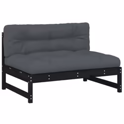vidaXL Middle Sofa Patio Footrest Sectional Sofa with Cushions Solid Wood Pine - black pine, middle sofa