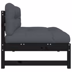 vidaXL Middle Sofa Patio Footrest Sectional Sofa with Cushions Solid Wood Pine - black pine, middle sofa - Additional view 4