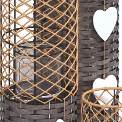vidaXL Candle Holders Candle Lantern Candle Stand Home Decor 3 pcs Grey Wicker - Additional view 4