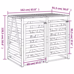 vidaXL Double Wheelie Bin Storage Garden Trash Cover Bin Store Solid Wood Pine - white pine