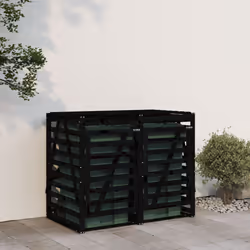 vidaXL Double Wheelie Bin Storage Garden Trash Cover Bin Store Solid Wood Pine - black pine