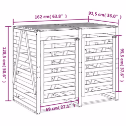 vidaXL Double Wheelie Bin Storage Garden Trash Cover Bin Store Solid Wood Pine - black pine