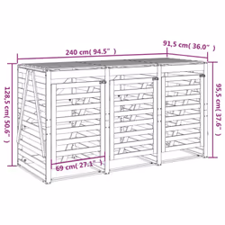 vidaXL Triple Wheelie Bin Storage Garden Trash Cover Bin Store Solid Wood Pine - natural pine - Additional view 3
