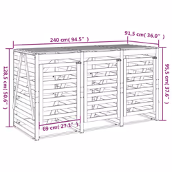 vidaXL Triple Wheelie Bin Storage Garden Trash Cover Bin Store Solid Wood Pine - natural douglas
