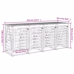 vidaXL Quadruple Wheelie Bin Storage Trash Cover Bin Store Solid Wood Pine - natural pine - Additional view 3