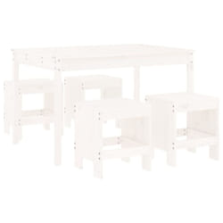 vidaXL Garden Dining Set Outdoor Table and Chair Set 5 Piece Solid Wood Pine - white pine