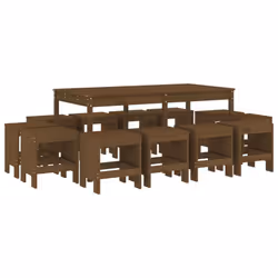 vidaXL Garden Dining Set Outdoor Table and Chair 13 Piece Solid Wood Pine - honey brown pine