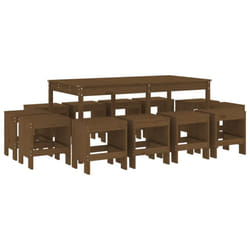 vidaXL Garden Dining Set Outdoor Table and Chair 13 Piece Solid Wood Pine - honey brown pine