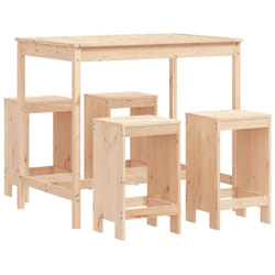 vidaXL Garden Bar Set Outdoor Bar Table Set Bar Stool 5 Piece Solid Wood Pine - natural pine