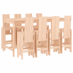 vidaXL Garden Bar Set Outdoor Bar Table Set Bar Stool 9 Piece Solid Wood Pine - natural pine