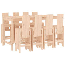 vidaXL Garden Bar Set Outdoor Bar Table Set Bar Stool 9 Piece Solid Wood Pine - natural pine