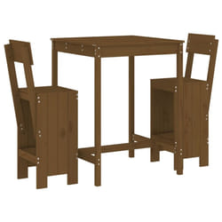 vidaXL Garden Bar Set Outdoor Bar Table Set Bar Stool 3 Piece Solid Wood Pine - honey brown pine