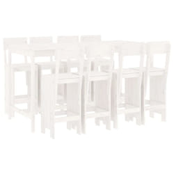 vidaXL Garden Bar Set Outdoor Bar Table Set Bar Stool 9 Piece Solid Wood Pine - white pine