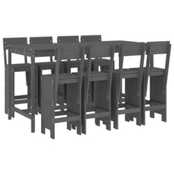 vidaXL Garden Bar Set Outdoor Bar Table Set Bar Stool 9 Piece Solid Wood Pine - grey pine
