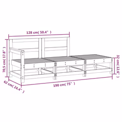 vidaXL Garden Middle Sofas Outdoor Sofa Sectional Sofa 2 pcs Solid Wood Pine - white pine, corner + middle + footrest