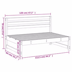 vidaXL Garden Middle Sofa Footrest Outdoor Sofa Coffee Table Solid Wood Pine - grey pine, middle sofa