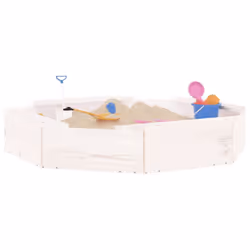 vidaXL Sandbox with Seats Kids Toy Outdoor Sandpit Octagon Solid Wood Pine - white pine, 111 x 111 x 20 cm - Additional view 2