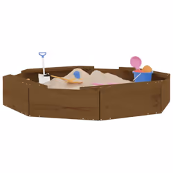 vidaXL Sandbox with Seats Kids Toy Outdoor Sandpit Octagon Solid Wood Pine - honey brown pine, 111 x 111 x 20 cm - Additional view 2