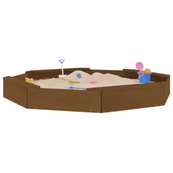 vidaXL Sandbox with Seats Kids Toy Outdoor Sandpit Octagon Solid Wood Pine - honey brown pine, 159.5 x 159.5 x 20 cm - Additional view 2