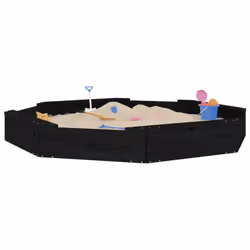 vidaXL Sandbox with Seats Kids Toy Outdoor Sandpit Octagon Solid Wood Pine - black pine, 159.5 x 159.5 x 20 cm - Additional view 2