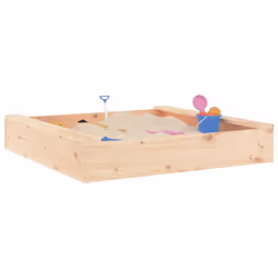 vidaXL Sandbox with Seats Kids Toy Outdoor Sandpit Square Solid Wood Pine - natural pine, 111 x 111 x 20 cm