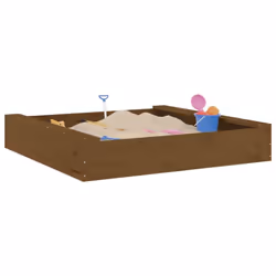 vidaXL Sandbox with Seats Kids Toy Outdoor Sandpit Square Solid Wood Pine - honey brown pine, 111 x 111 x 20 cm - Additional view 2