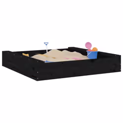 vidaXL Sandbox with Seats Kids Toy Outdoor Sandpit Square Solid Wood Pine - black pine, 111 x 111 x 20 cm - Additional view 2