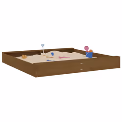 vidaXL Sandbox with Seats Kids Toy Outdoor Sandpit Square Solid Wood Pine - honey brown pine, 160 x 160 x 20 cm - Additional view 2