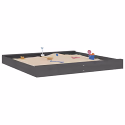 vidaXL Sandbox with Seats Kids Toy Outdoor Sandpit Square Solid Wood Pine - grey pine, 200 x 200 x 20 cm - Additional view 2