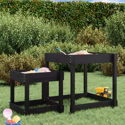 vidaXL Sand Tables Sandpit and Water Table Play Table 2 pcs Solid Wood Pine - black pine