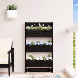 vidaXL Wall Planter 3-Tier Hanging Planter Wall Flower Pot Solid Wood Pine - black pine - Additional view 2