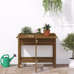 vidaXL Garden Planter with Folding Tabletop Patio Flower Pot Solid Wood Pine - honey brown pine - Additional view 2