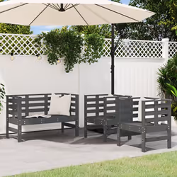 vidaXL Garden Lounge Set 3 Piece Outdoor Lounge Set Chair Grey Solid Wood Pine
