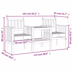 vidaXL Garden Bench with Table Outdoor 2-Seater Bench Chair Solid Wood Pine - natural douglas