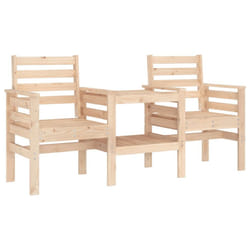 vidaXL Garden Bench with Table Outdoor 2-Seater Bench Chair Solid Wood Pine - natural pine