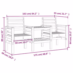 vidaXL Garden Bench with Table Outdoor 2-Seater Bench Chair Solid Wood Pine - natural pine