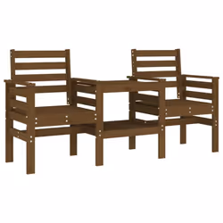 vidaXL Garden Bench with Table Outdoor 2-Seater Bench Chair Solid Wood Pine - honey brown pine