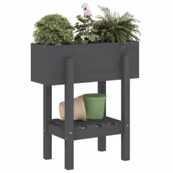 vidaXL Garden Planter Flower Box Garden Pot Wooden Plant Pot Solid Wood Pine - grey pine, 62 x 30 x 69 cm - Additional view 2