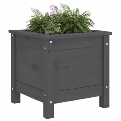 vidaXL Garden Raised Bed Outdoor Wooden Planter Pot Flower Bed Solid Wood Pine - grey pine, 40 x 40 x 39 cm - Additional view 2